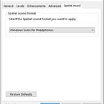 Screen capture of Windows' Headphones Properties under Sound Control Panel applet.