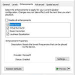 Screen capture of Windows' Speakers Properties under Sound Control Panel applet.