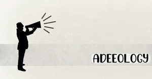 A banner with a megaphone and the word Adeeology.