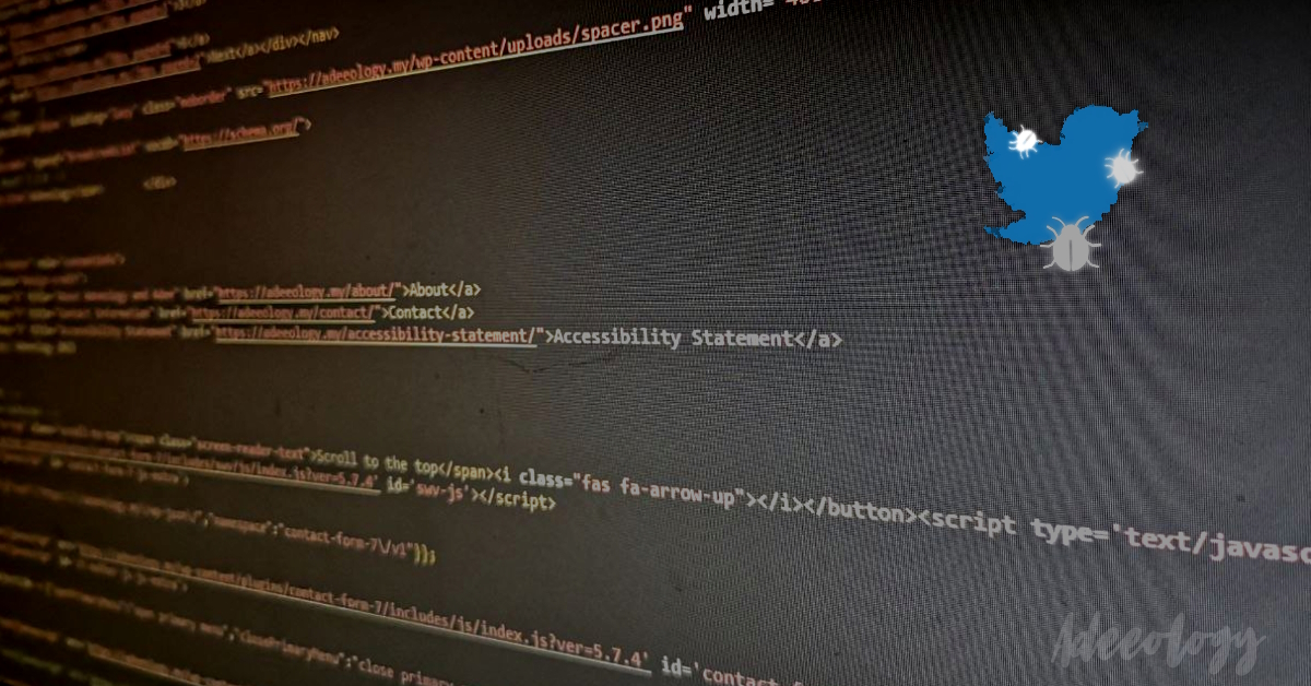 Screen capture of a coding page, with a shattered Twitter logo.