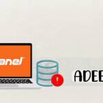 Featured image of the wording Adeeology over a laptop showing the cPanel webserver software, and a database error illustration besides the laptop.