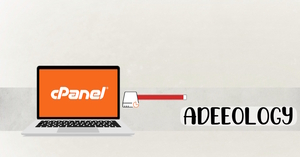 Featured image of the wording Adeeology besides a laptop showing the cPanel webserver software, and a disk almost full error illustration besides the laptop.