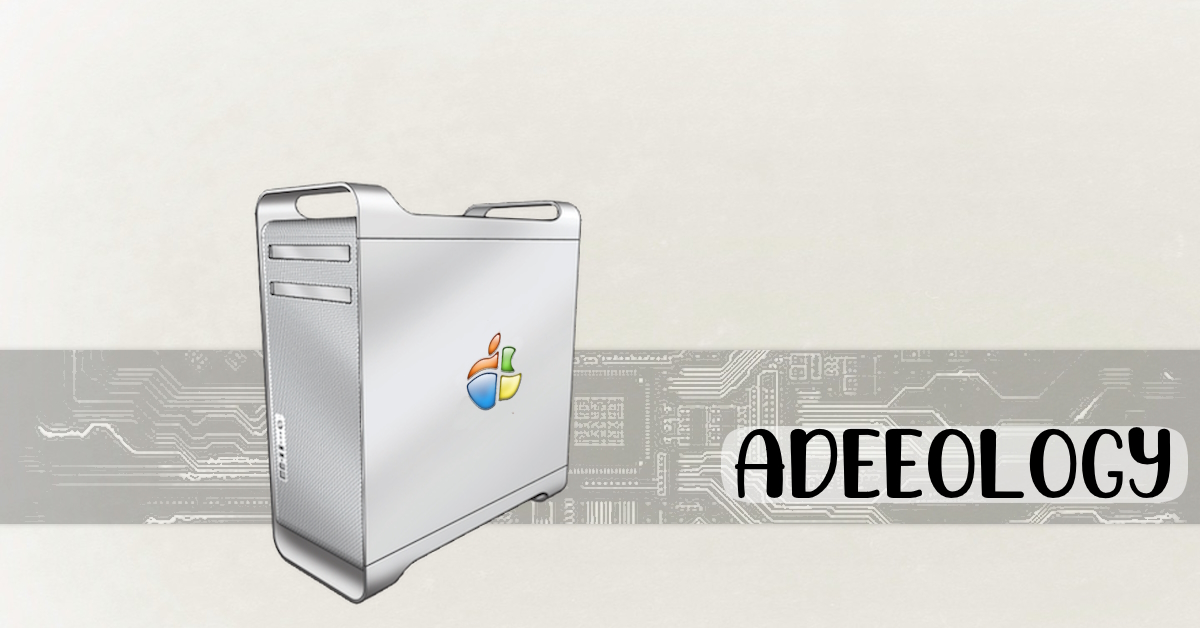 Featured image showing an Apple logo coloured in Microsoft Windows' styling.