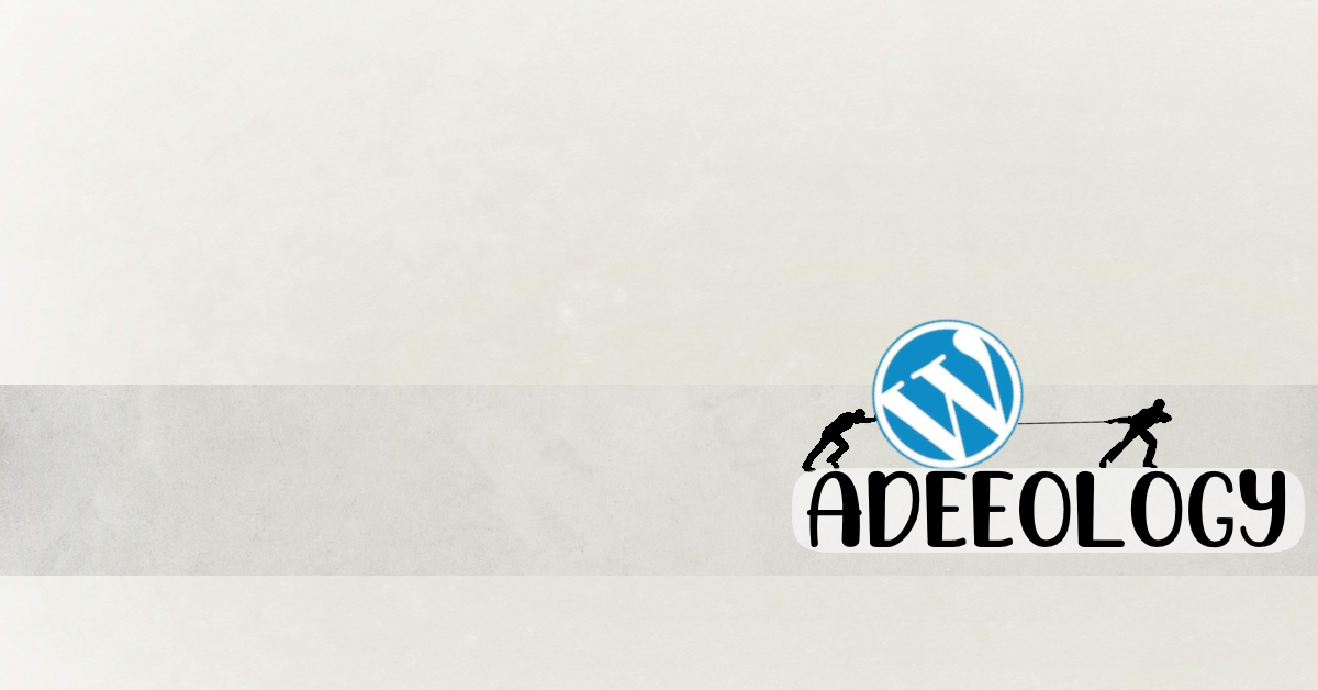 Featured image of two men pulling a WordPress logo across Adeeology's website branding.